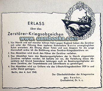 Zerstörer-Kriegsabzeichen (Destroyer War Badge)