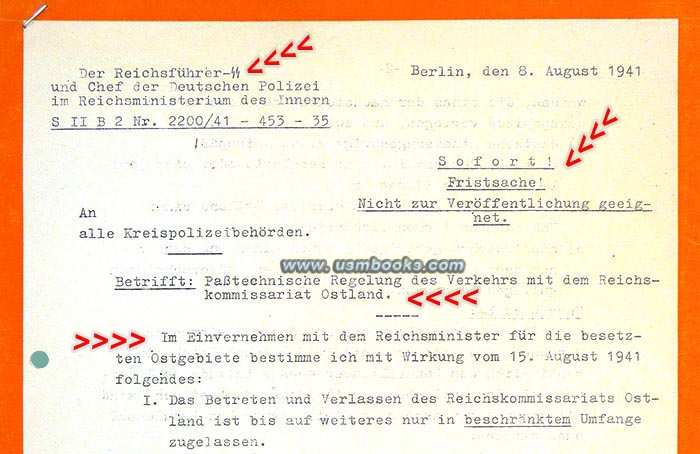 Urgent Directive Obergruppenfhrer-SS Reinhard Heydrich, 8 August 1941