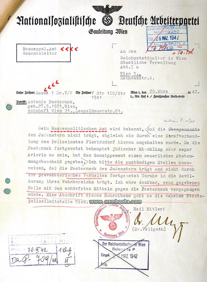 Judin Antonie Sara Pasternak Wien, convicted for not wearing her yellow Star of David