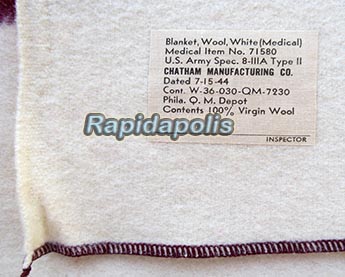 BLANKET, WOOL, WHITE (MEDICAL)
1944 